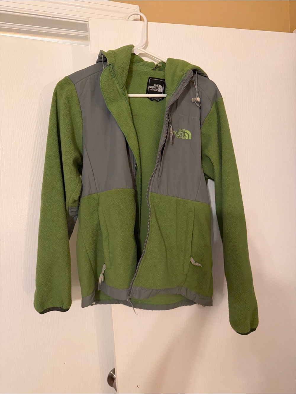 The North Face Green and Gray Hooded Fleece Jacket